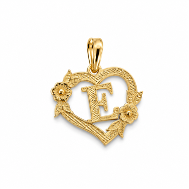 Hollow Floral Letter E Heart Pendant