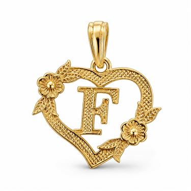 Hollow Floral Letter F Heart Pendant