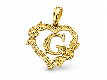 Hollow Floral Letter G Heart Pendant