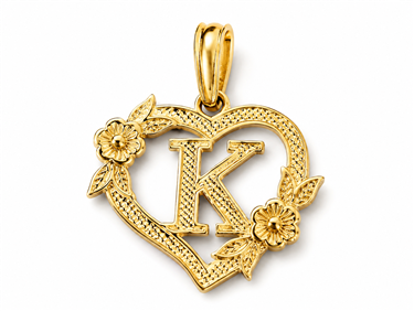 Hollow Floral Letter K Heart Pendant