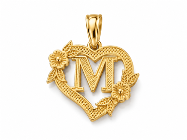 Hollow Floral Letter M Heart Pendant
