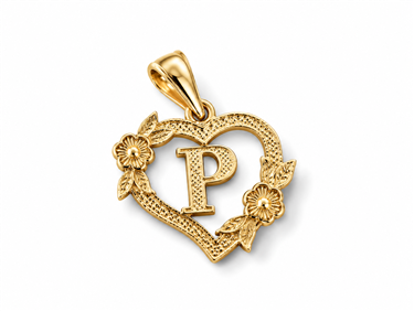 Hollow Floral Letter P Heart Pendant