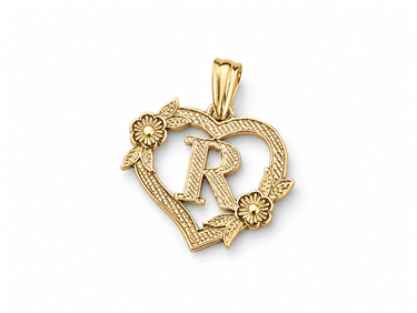 Hollow Floral Letter R Heart Pendant
