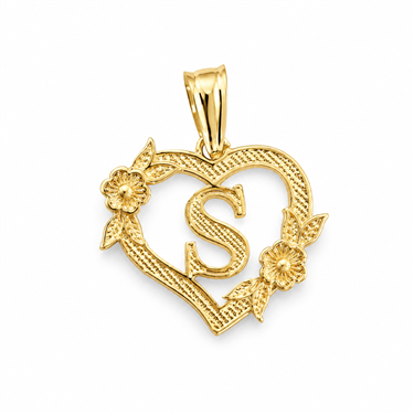 Hollow Floral Letter S Heart Pendant