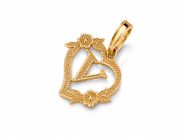 Hollow Floral Letter V Heart Pendant