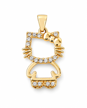 Gold-Plated CZ Hello Kitty Hollow Pendant