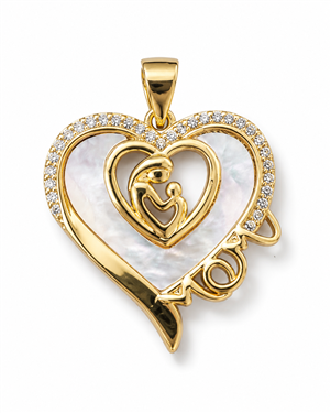 Gold Heart Mother-of-Pearl Mother & Child Pendant