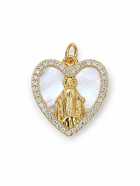 Gold Heart Virgin Mary Mother-of-Pearl Pendant