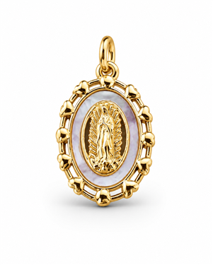 Gold Oval Virgin Mary Mother-of-Pearl Pendant