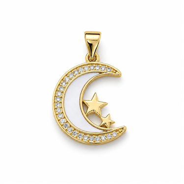Gold Moon & Star Mother-of-Pearl Pendant