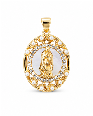 Gold Virgin Mary Mother-of-Pearl Pearl Pendant