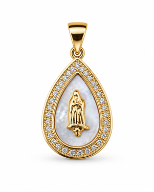 Gold Teardrop Virgin Mary Mother-of-Pearl Pendant