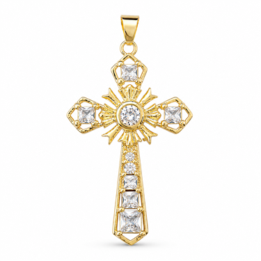 Square CZ Sunburst Cross Pendant