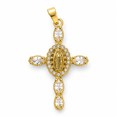 Gold-Plated CZ Virgin Mary Cross Pendant