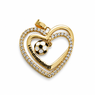 Gold-Plated CZ Double Heart Soccer Pendant