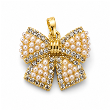 Gold-Plated Pearl & CZ Bow Pendant