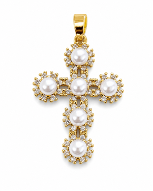 Gold-plated Pearl Zircon Cross Pendant