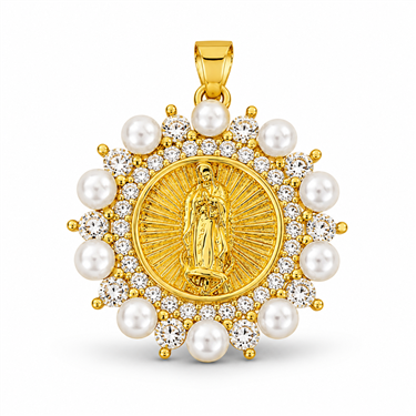 Virgin Mary Pearl Medallion Pendant