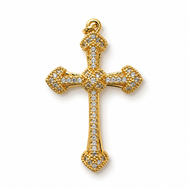 Gold-Plated CZ Vintage Cross Pendant