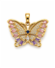 Gold-Plated Colored Diamond Butterfly Pendant