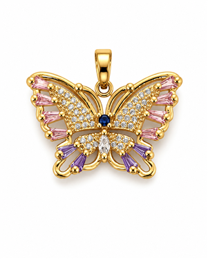 Gold-Plated Colored Diamond Butterfly Pendant