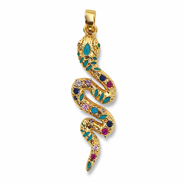 Enamel & CZ Snake Pendant