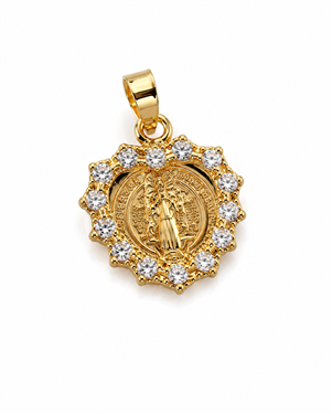 CZ-Encrusted Religious Medal Pendant