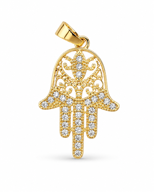 Plated CZ Hamsa Hand Pendant