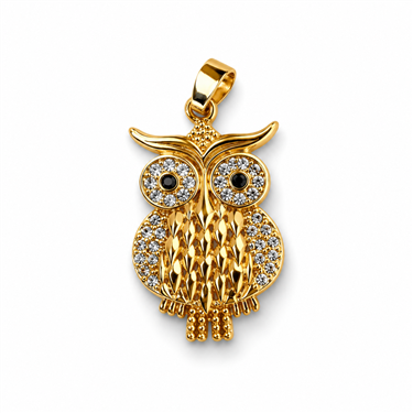 Gold-Plated CZ Owl Pendant