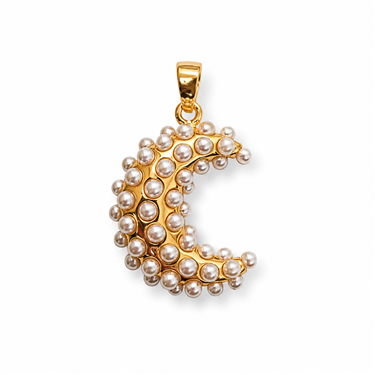 Gold-Plated Pearl Moon Pendant
