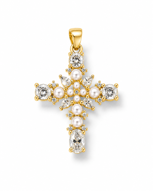 Pearl CZ Cross Pendant