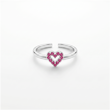 Pink Heart Hollow CZ Silver Open Adjustable Toe Ring