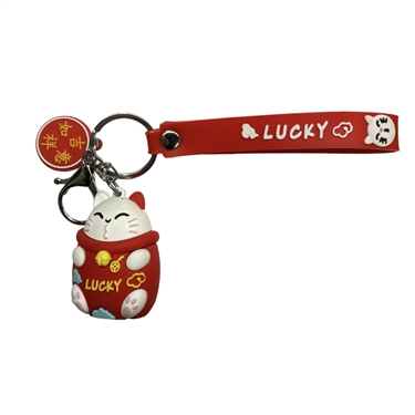 RED BEST WISH LUCKY CAT KEYCHAIN