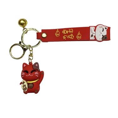 RED PEACE AND JOY LUCKY CAT KEYCHAIN