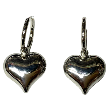 SILVER DANGLING HEART EARRING