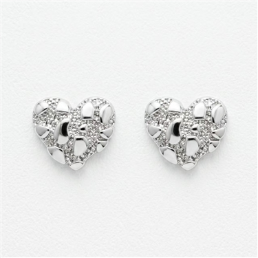 Silver Plated Textured Heart Stud Earrings