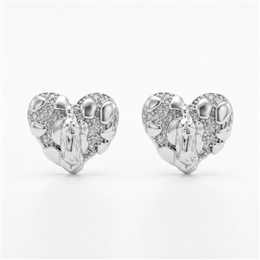 Plated Virgin Mary Heart Stud Earrings