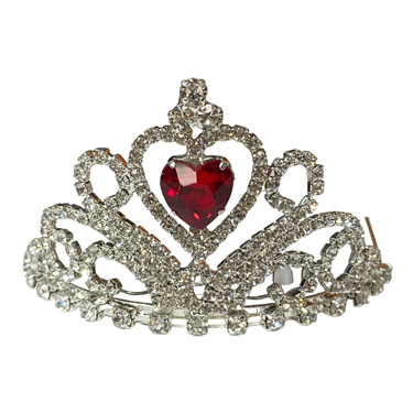SILVER RED HEART TIARA