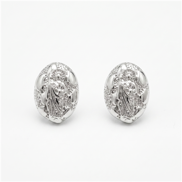 Virgin Mary Oval Portrait Stud Earrings