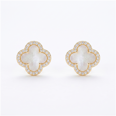 White Four-Leaf Flower Earrings