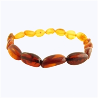 The Amber Monkey Polished Baltic Amber Rainbow Bean Bracelet- 7-8 inch Stretch