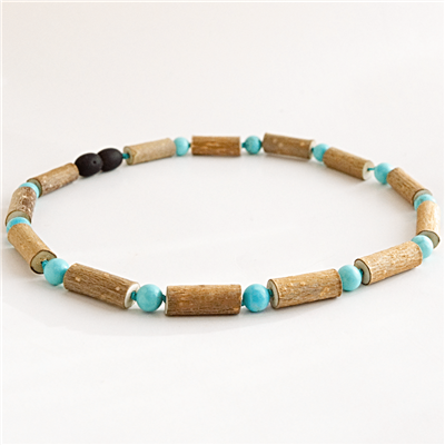 The Amber Monkey Baltic Amber 12-13 inch Hazelwood and Turquoise Necklace