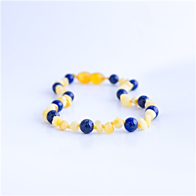 The Amber Monkey Baltic Amber & Gemstone 17-18 inch Necklace - Milk Lapis Lazuli