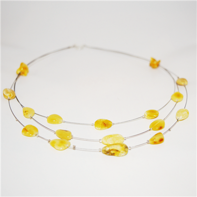The Amber Monkey Baltic Amber 21-22 inch Wire Tiers Necklace - Milk Bean