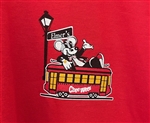 Elmer's CheeWees logo on red t-shirt