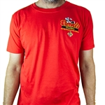 Elmer's CheeWees logo on red short sleeved t-shirt