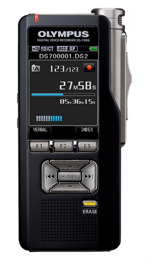 The Olympus DS-7000 System Edition with 256bit DSS Pro real-time encryption and Dragon Speech Recognition Integration.
