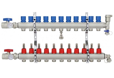 11-branch Brass Radiant Heat Manifold Set