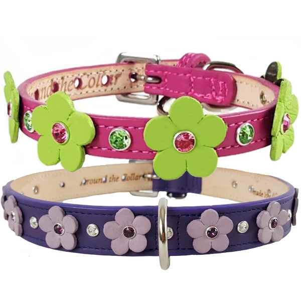 Leather flower outlet dog collar