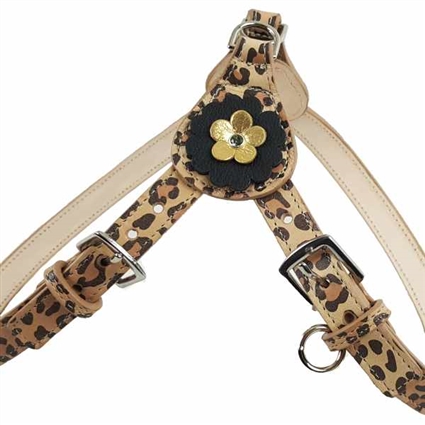 Leopard Print Leather Dog Harness | Step-in